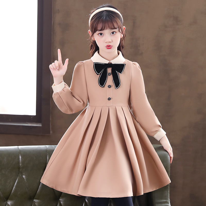 Đầm Tay Dài Thời Trang Xuân Thu Xinh Xắn Cho Bé Gái 3-14 Tuổi