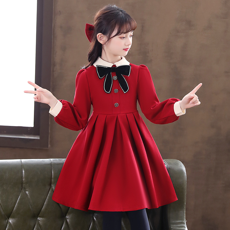 Đầm Tay Dài Thời Trang Xuân Thu Xinh Xắn Cho Bé Gái 3-14 Tuổi