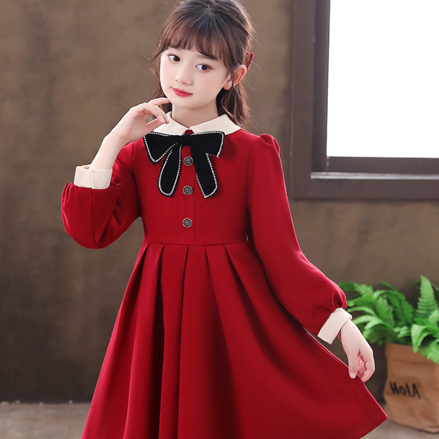 Đầm Tay Dài Thời Trang Xuân Thu Xinh Xắn Cho Bé Gái 3-14 Tuổi