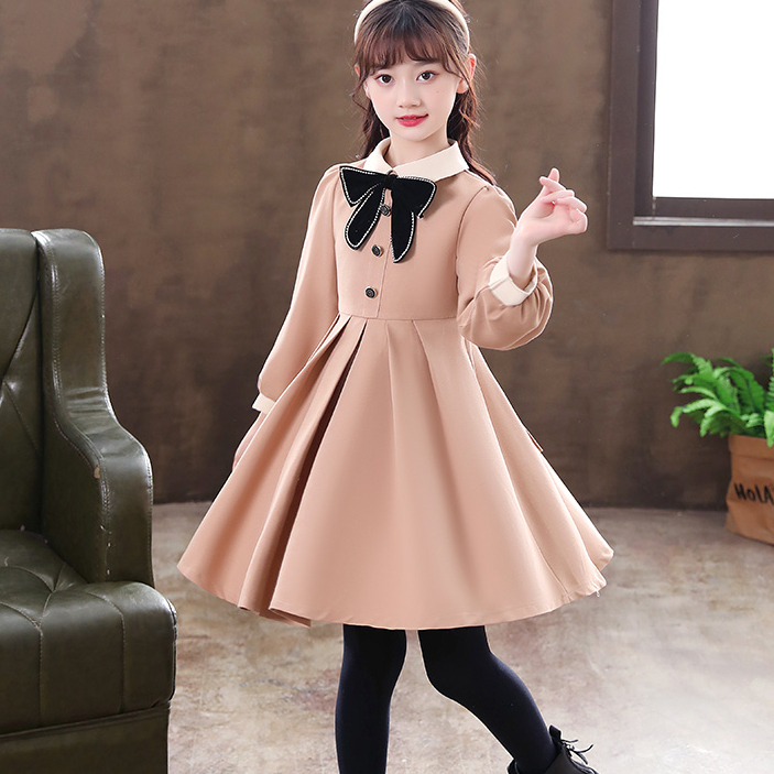 Đầm Tay Dài Thời Trang Xuân Thu Xinh Xắn Cho Bé Gái 3-14 Tuổi