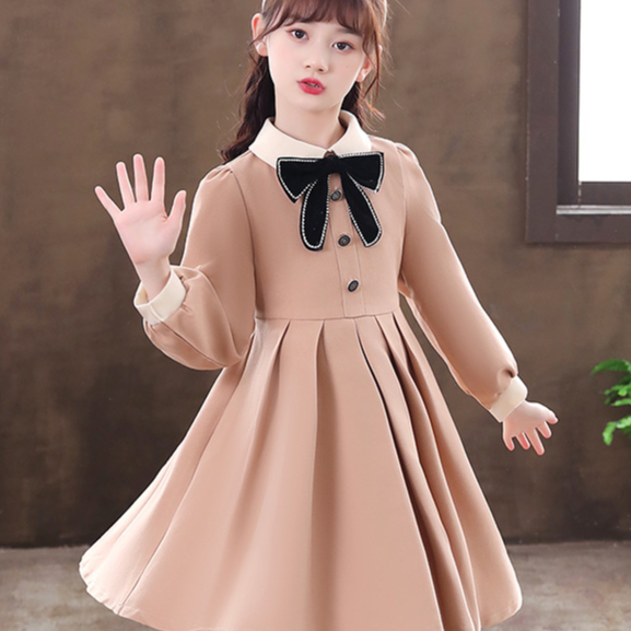 Đầm Tay Dài Thời Trang Xuân Thu Xinh Xắn Cho Bé Gái 3-14 Tuổi