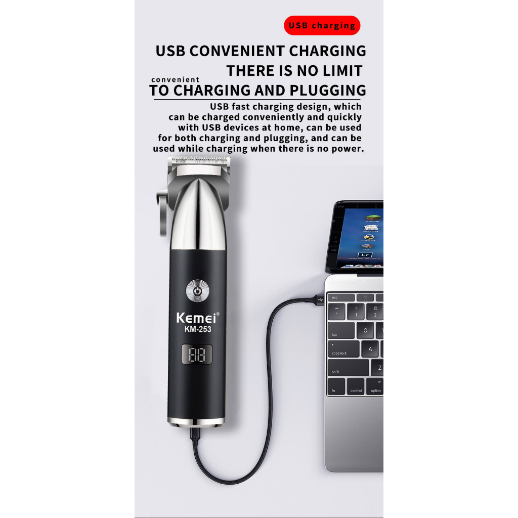 Tông đơ cắt tóc KEMEI chuyên nghiệp không dây sạc lại được