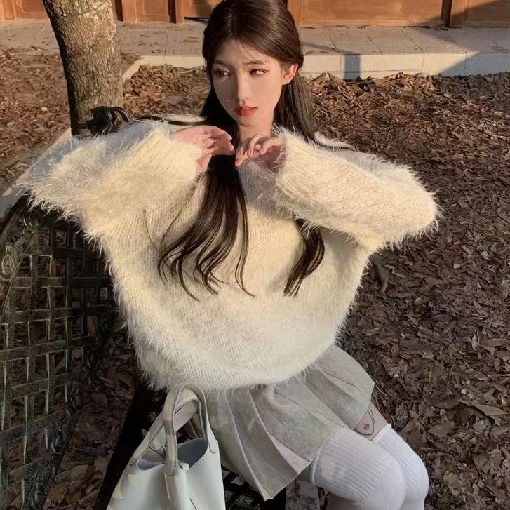 Áo Len Màu Tím Dáng Rộng Phong Cách Hàn Quốc Thời Trang Thu Đông Mới áo sweater áo len dài tay form rộng