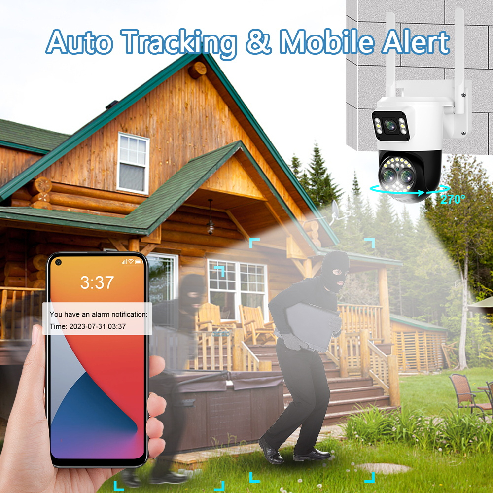 AIOOK Outdoor Security Camera 24MP HD WIFI Camera 8K 10X Optical Zoom Colors Night Vision IP66 Waterproof Two Way Dialogue YOOSEE Camera IP Camera CCTV Screen