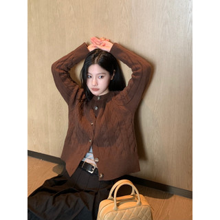 Solid color long sleeve Fried Dough Twists knit coat for women in autumn slim cardigan sweater simple and versatile top