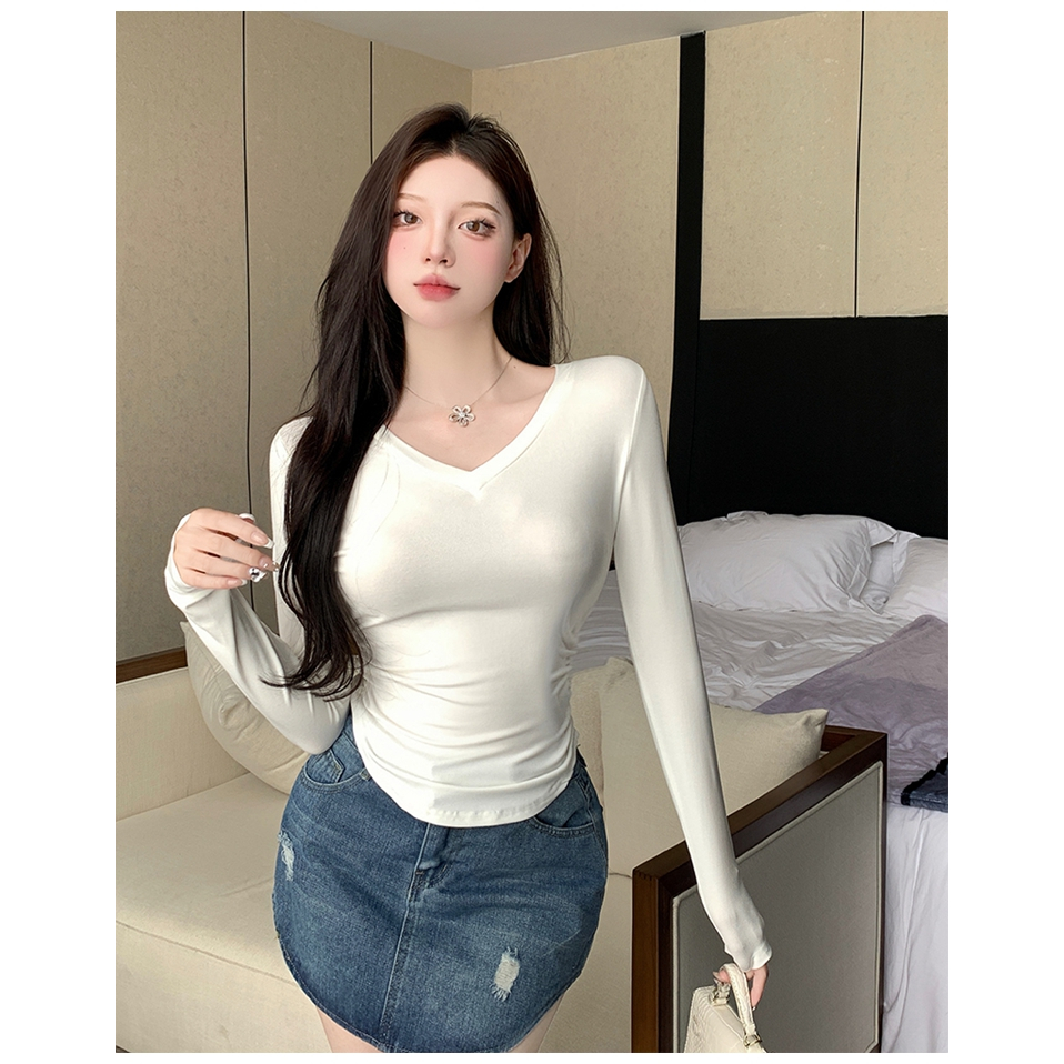Áo Thun Nữ Dài Tay Cổ Chữ v Thời Trang Hàn