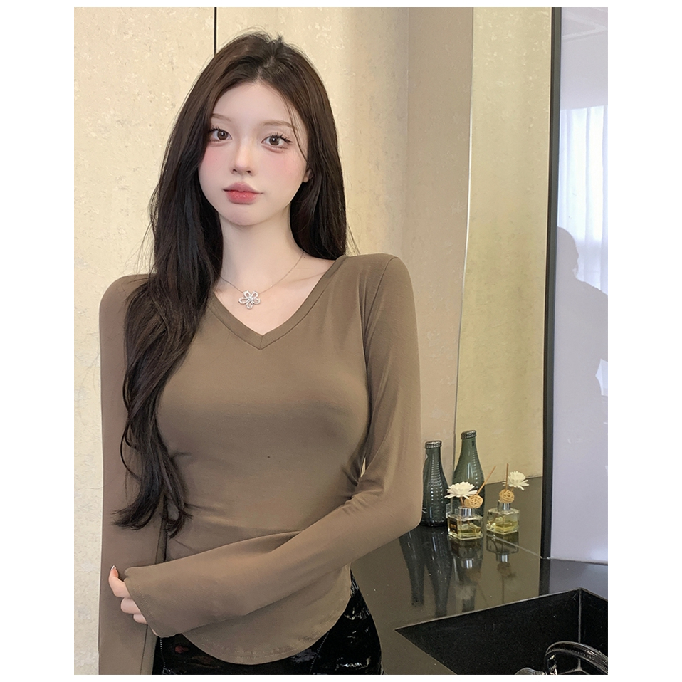 Áo Thun Nữ Dài Tay Cổ Chữ v Thời Trang Hàn