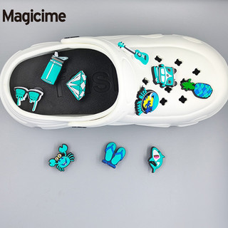 Magicime Phụ Kiện Khóa Giày Sandal Bằng pvc Hình Hoa Màu Xanh Dương Có Thể Tháo Rời