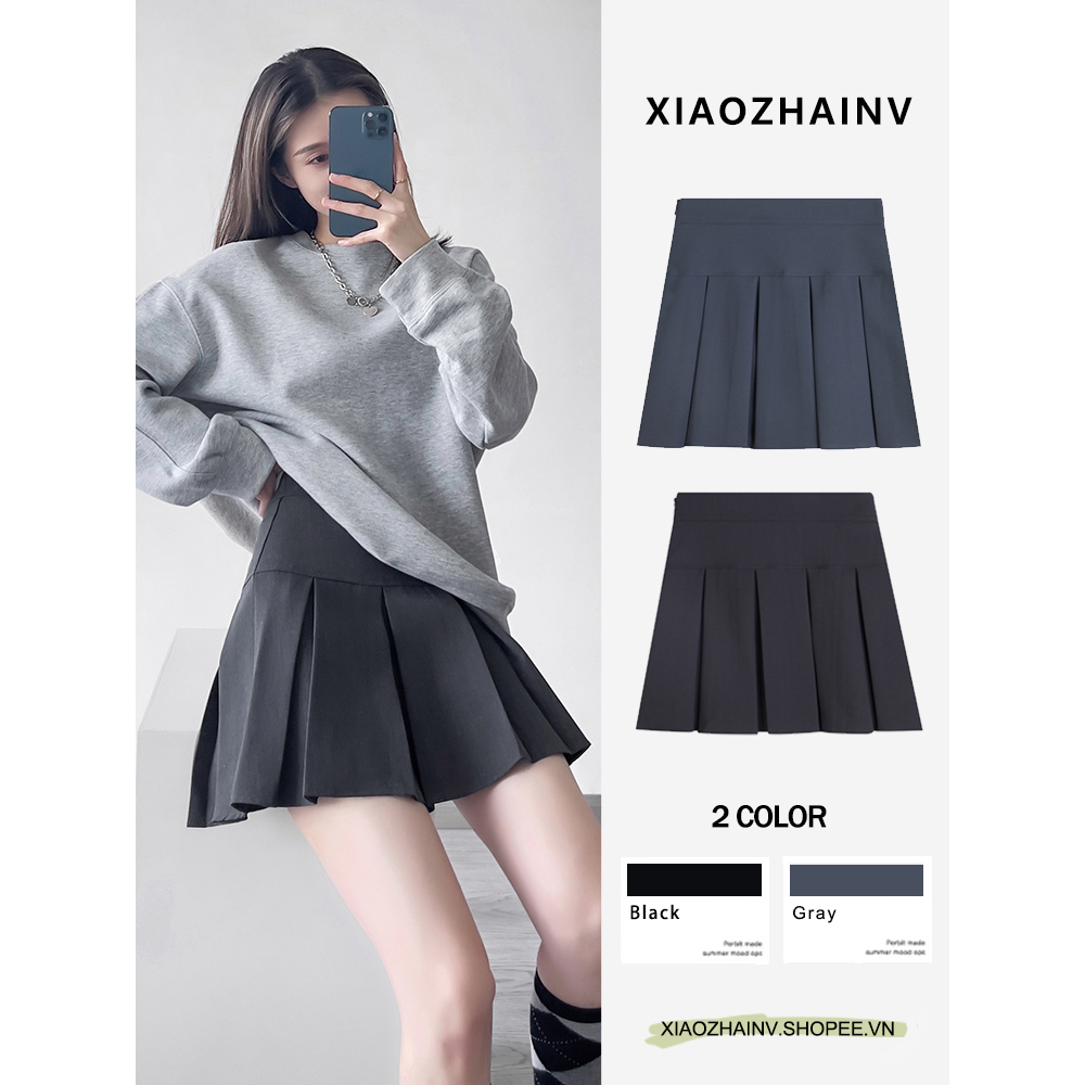 Xiaozhainv Chân Váy Chữ A Lưng Cao Xếp Ly Thời Trang Mùa Hè Hàn Quốc 3 Màu Tùy Chọn