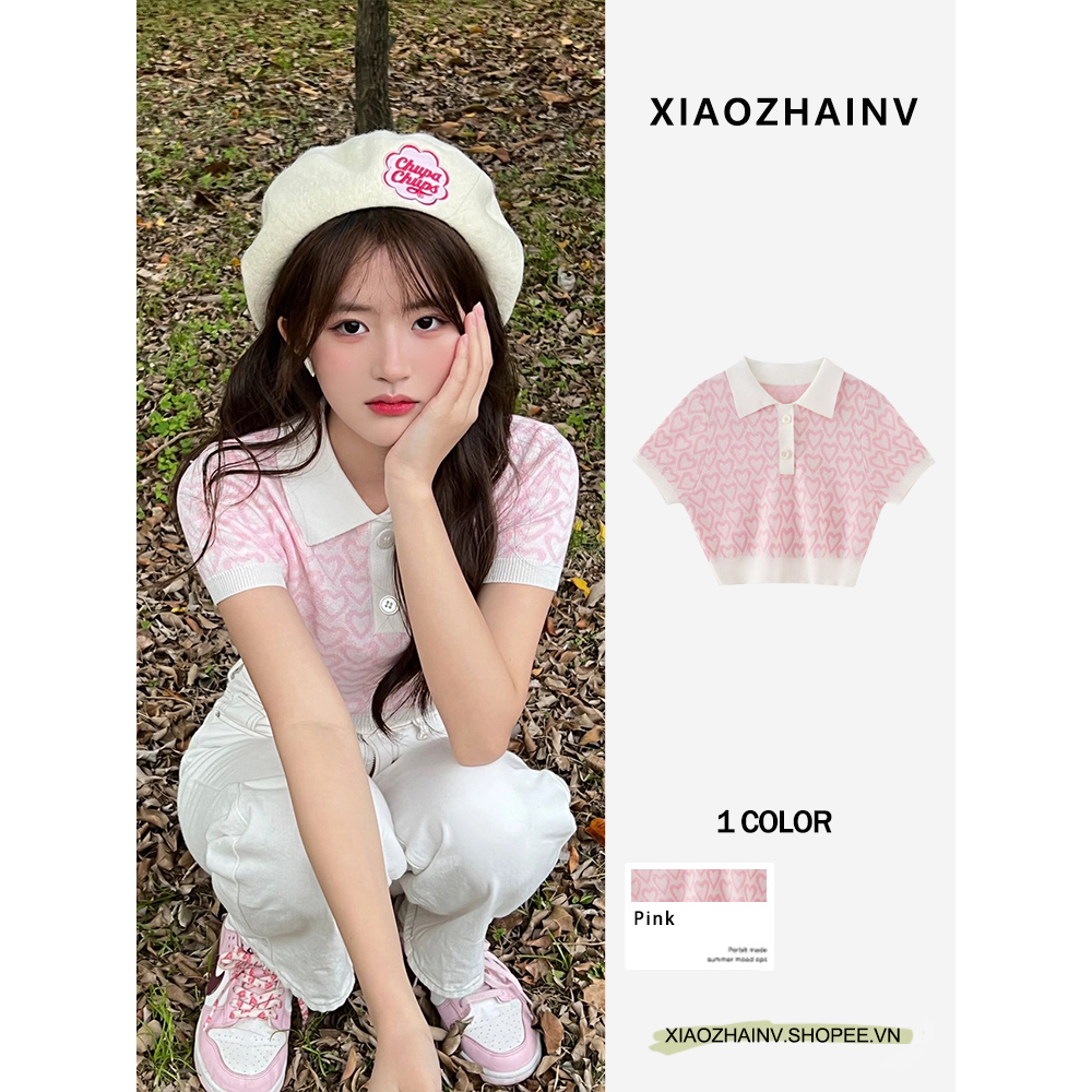 [Mã FADEP0610 giảm 10k đơn 99k] Xiaozhainv Áo Croptop Dệt Kim Tay Ngắn Cổ Polo Dáng Ôm Thời Trang Mùa Hè Quyến Rũ Cho Nữ