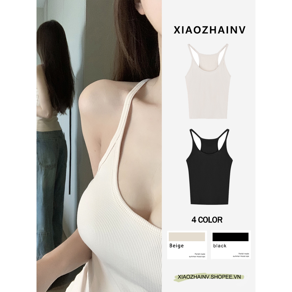 Xiaozhainv Áo Croptop Sát Nách Ôm Dáng Co Giãn Tốt Thời Trang Mùa Hè 4 Màu Sắc Lựa
