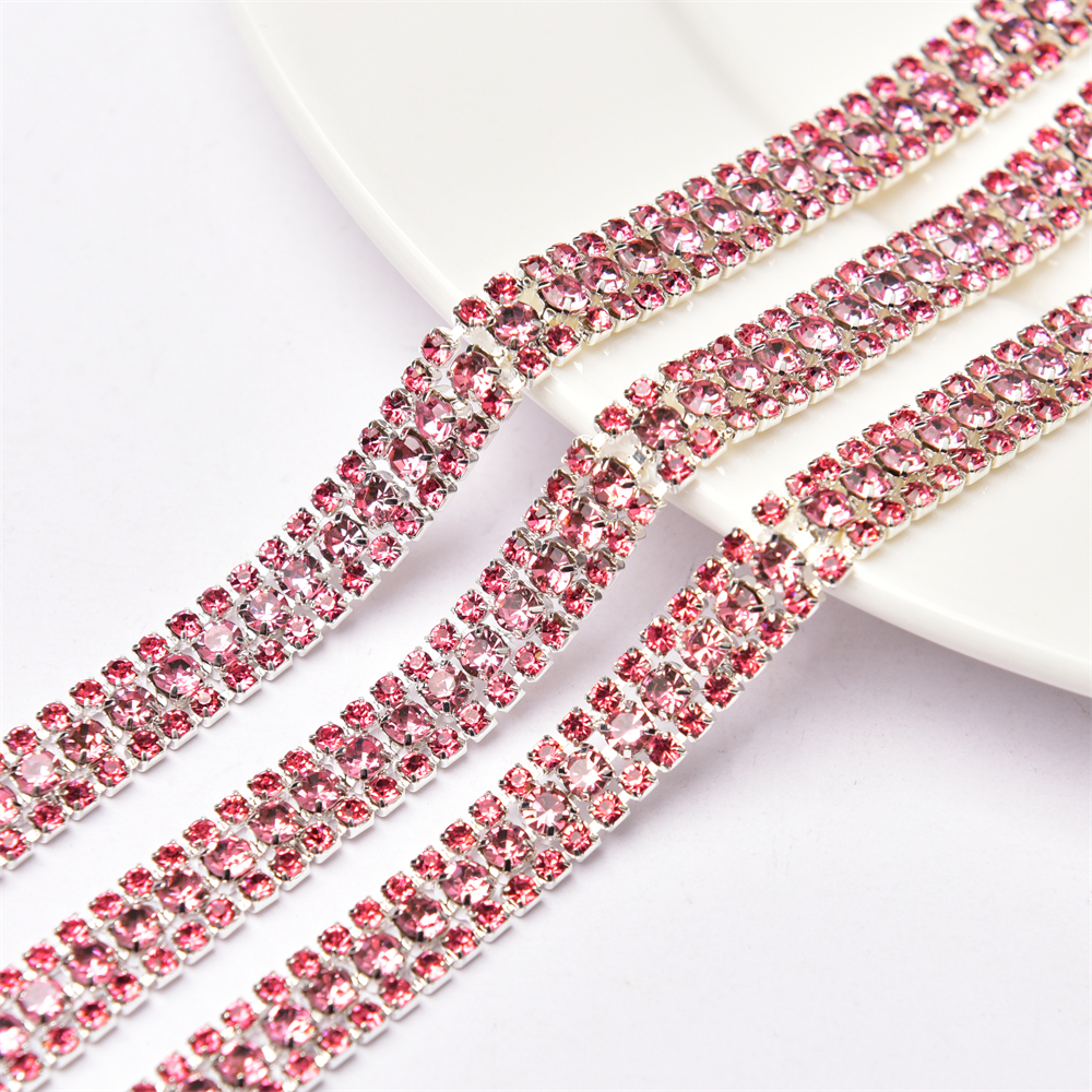 1 Yard Dây Xích 3 Hàng Đá Pha Lê ab Đế Màu Vàng / Bạc Có Vuốt Trang Trí Váy May Mặc