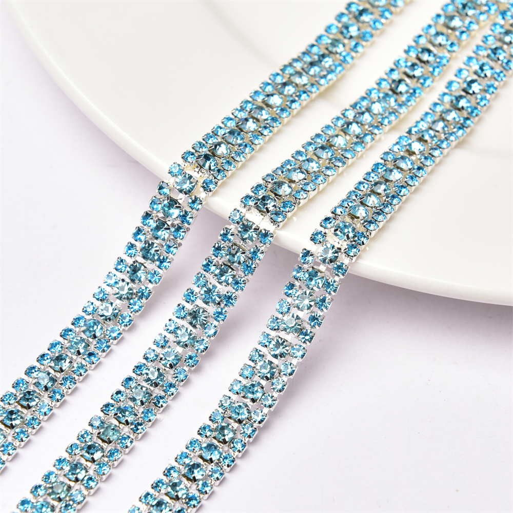 1 Yard Dây Xích 3 Hàng Đá Pha Lê ab Đế Màu Vàng / Bạc Có Vuốt Trang Trí Váy May Mặc