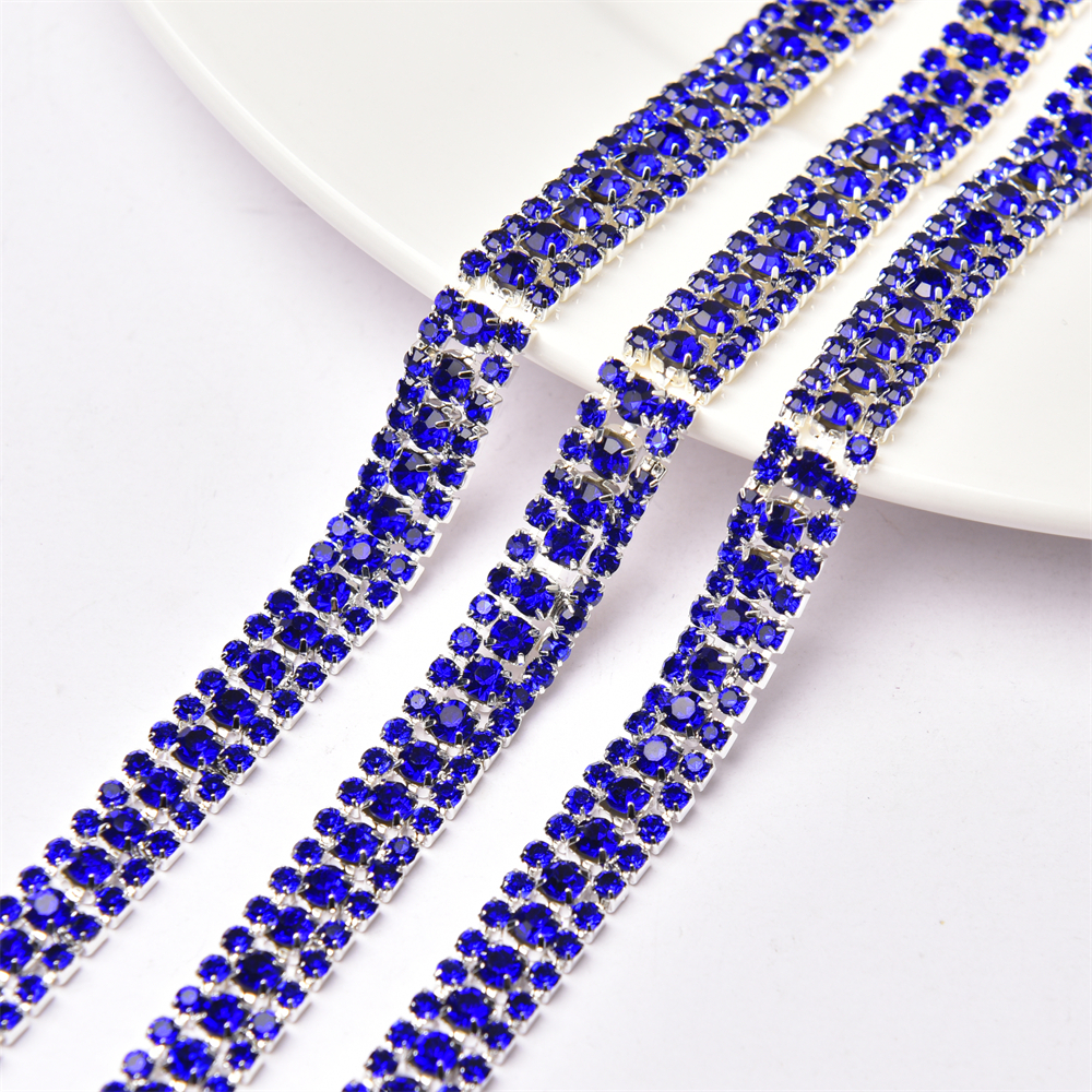 1 Yard Dây Xích 3 Hàng Đá Pha Lê ab Đế Màu Vàng / Bạc Có Vuốt Trang Trí Váy May Mặc