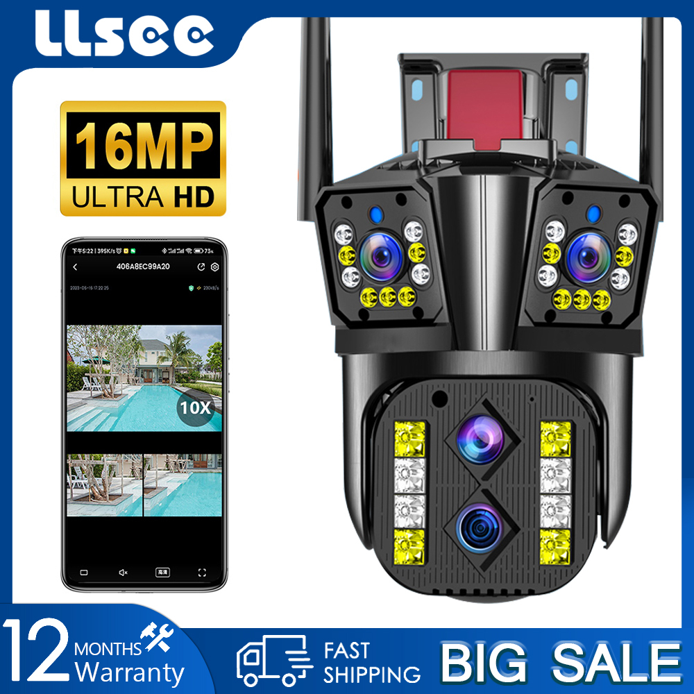 LLSEE - Camera ngoài trời 4 mắt 16.0MP Camera PTZ không dây WIFI Màu Tầm nhìn ban đêm IP Camera an ninh 360 độ Chống nước Hai chiều