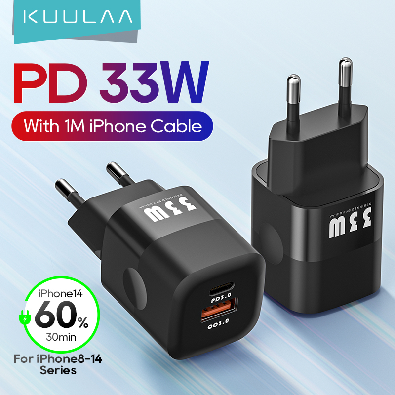 Củ Sạc KUULAA 4.0 3.0 33W PD 3.0 Sạc Nhanh Phích Cắm US EU Cho iPhone Xiaomi