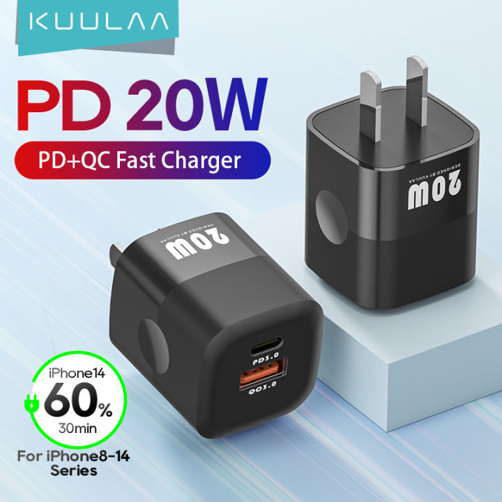 KUULAA 20W PD QC 4.0 3.0 Hai cổng sạc nhanh Bộ sạc cắm tường du lịch cho Android Samsung Huawei