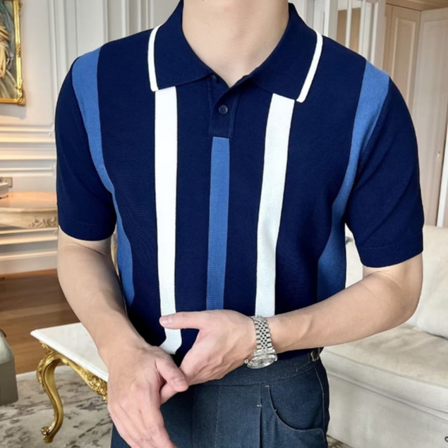Áo POLO Dệt Kim Mỏng Tay Ngắn Kẻ Sọc Kiểu Anh Thời Trang Mùa Hè Cho Nam Size M-3xl