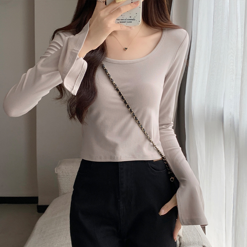 Áo Thun Cổ Vuông Dài Tay Dáng Ôm Thời Trang Nữ Quyến Rũ 67590