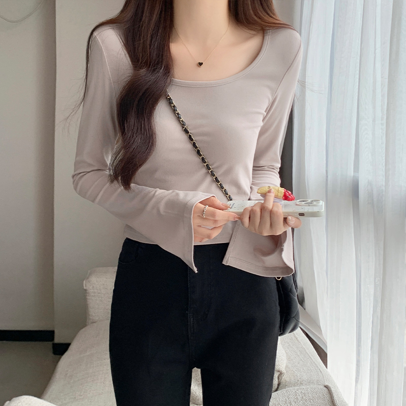 Áo Thun Cổ Vuông Dài Tay Dáng Ôm Thời Trang Nữ Quyến Rũ 67590