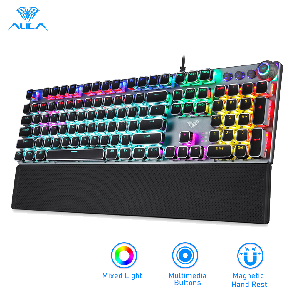 Bàn phím cơ chơi game AULA F2088 104 phím chương trình macro nhấn phím cùng lúc có đệm kê cổ tay và nút đa phương tiện