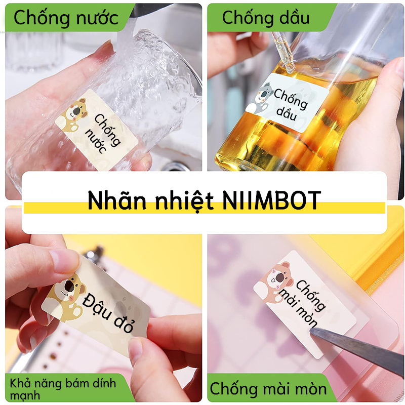 NIIMBOT B21/ B1/ B203 Giấy nhãn màu nguyên chất Mã vạch Giá Kích thước Nhãn tên Chống nước Chống dầu.