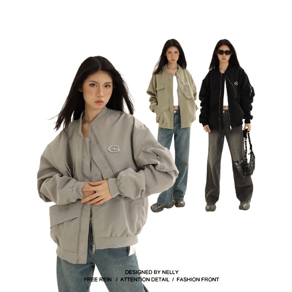 YOUTANG Áo Khoác Dáng Rộng Phong Cách retro Mỹ Thời Trang Xuân Thu Cho Nam Nữ