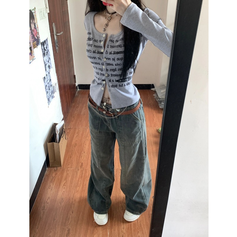 Ethelgirl Thời Trang Áo Thun Nữ Dài Tay In Chữ Phong Cách retro