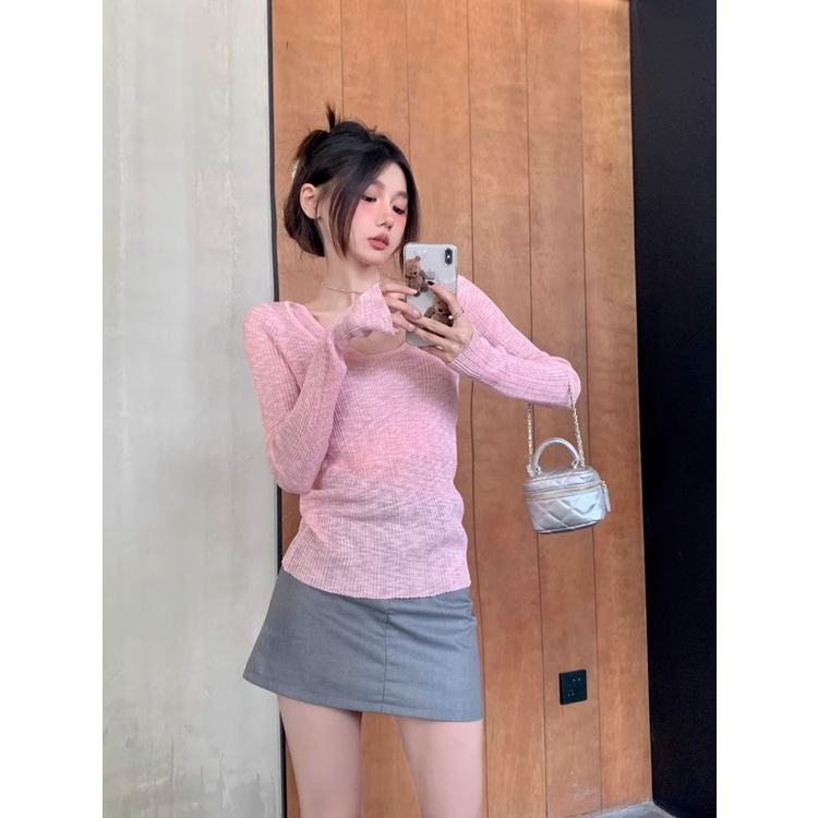 Áo Len Tay Dài Giả Hai Lớp Dáng Ôm Thời Trang Mùa Hè Dành Cho Nữ