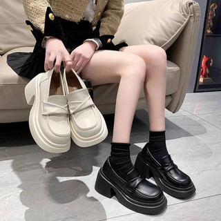 Giày lười nữ , giày cao gót oxford, giày da đen kem