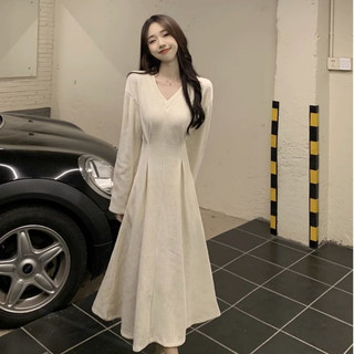 Classic French Style Long Waist Dress 2024 New Spring and Autumn Fashion for Women