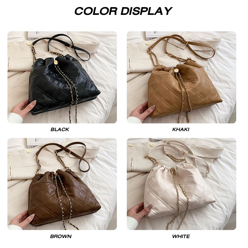 Túi xách SUPERCUTE da PU dây rút màu trơn sức chứa lớn dễ phối đồ thời trang cho học sinh