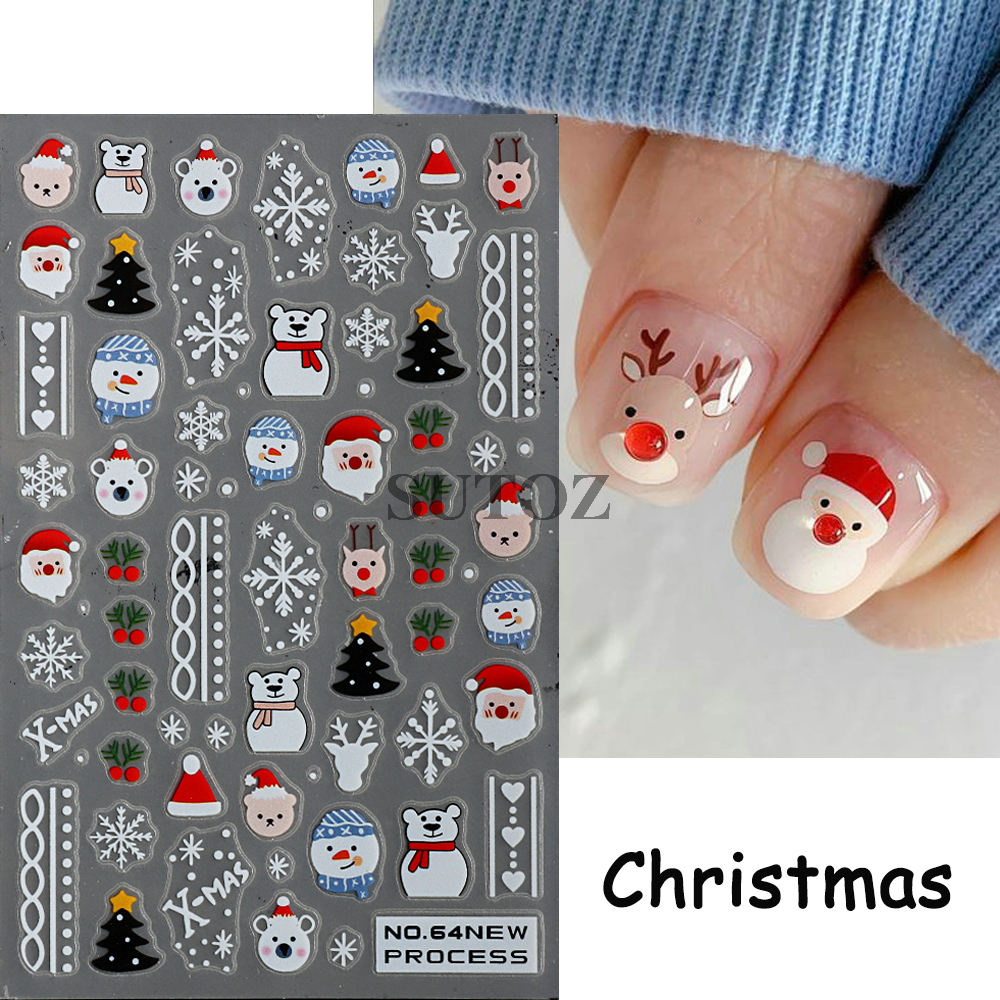 Miếng Dán Trang Trí Móng Tay 3d Hình Hoạt Hình Ông Già Noel / Bông Tuyết / Gấu Bắc Cực / Hươu Giáng Sinh