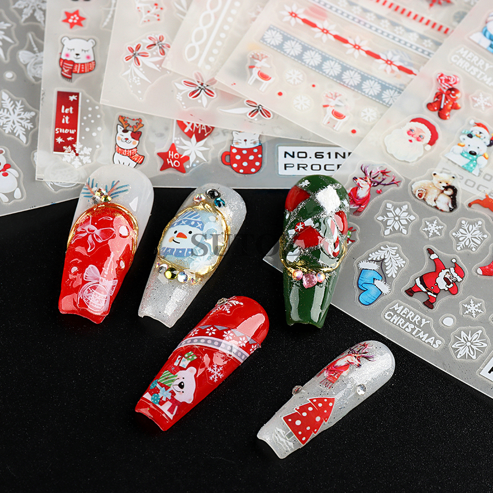 Miếng Dán Trang Trí Móng Tay 3d Hình Hoạt Hình Ông Già Noel / Bông Tuyết / Gấu Bắc Cực / Hươu Giáng Sinh