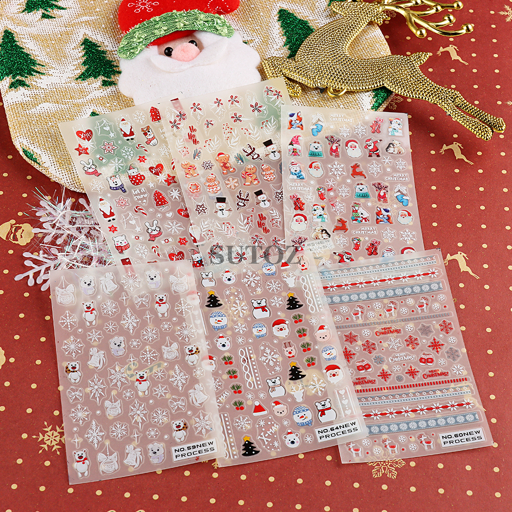 Miếng Dán Trang Trí Móng Tay 3d Hình Hoạt Hình Ông Già Noel / Bông Tuyết / Gấu Bắc Cực / Hươu Giáng Sinh
