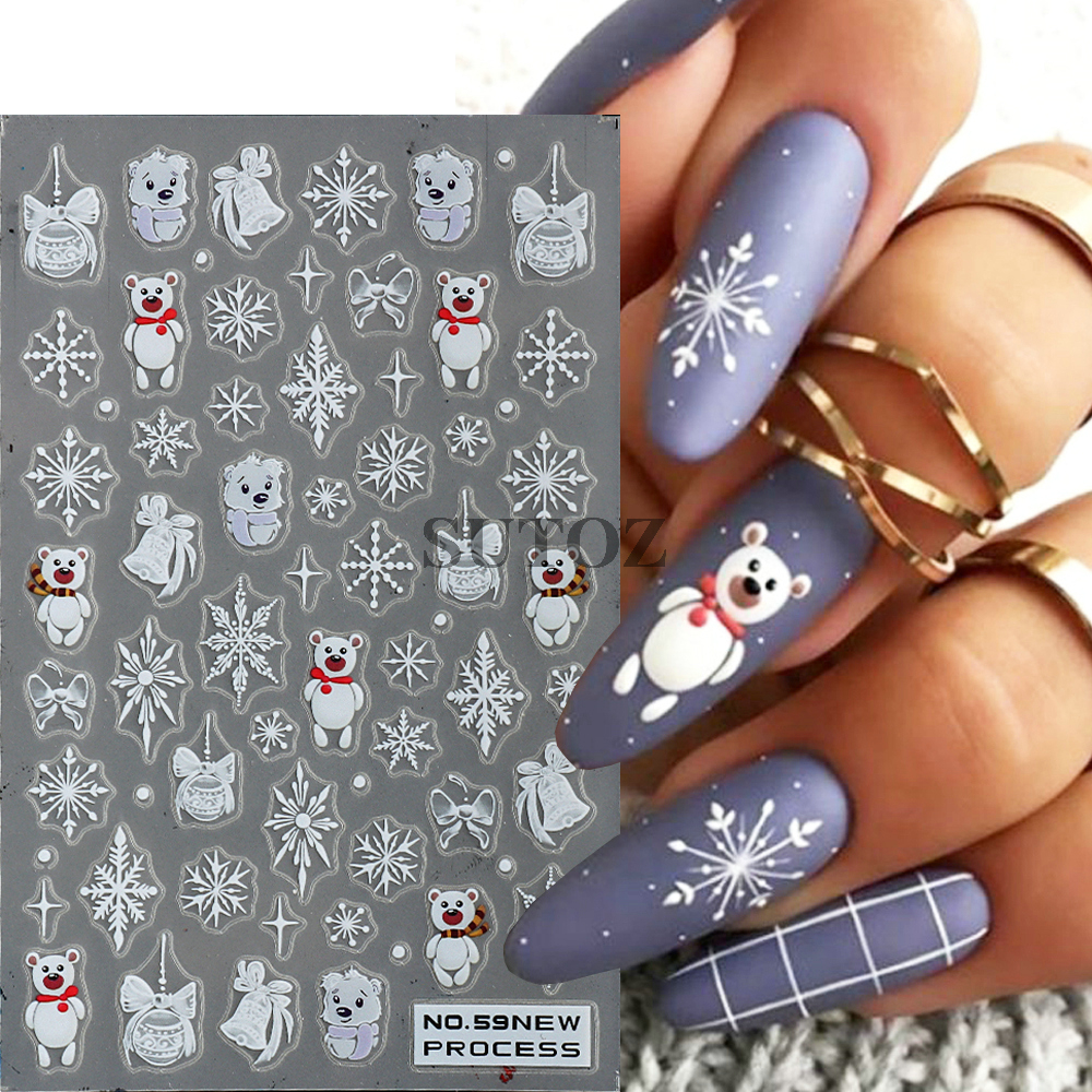 Miếng Dán Trang Trí Móng Tay 3d Hình Hoạt Hình Ông Già Noel / Bông Tuyết / Gấu Bắc Cực / Hươu Giáng Sinh