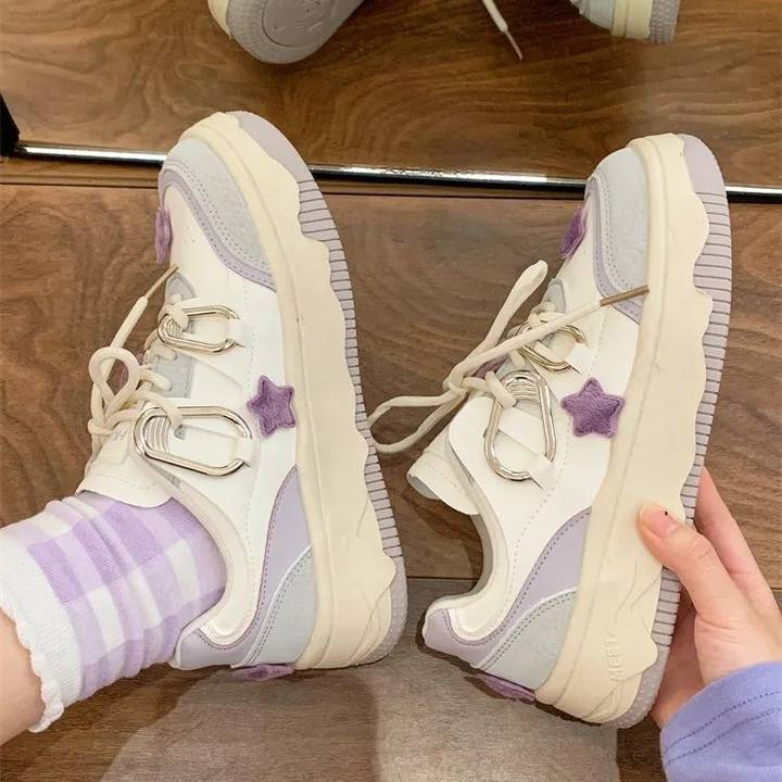 GUDETU❤Giày Thể Thao Đế Dày Nhẹ Nhàng Họa Tiết Ngôi Sao Màu Tím / Trắng Phong Cách Đường Phố Mới Cho Nữ