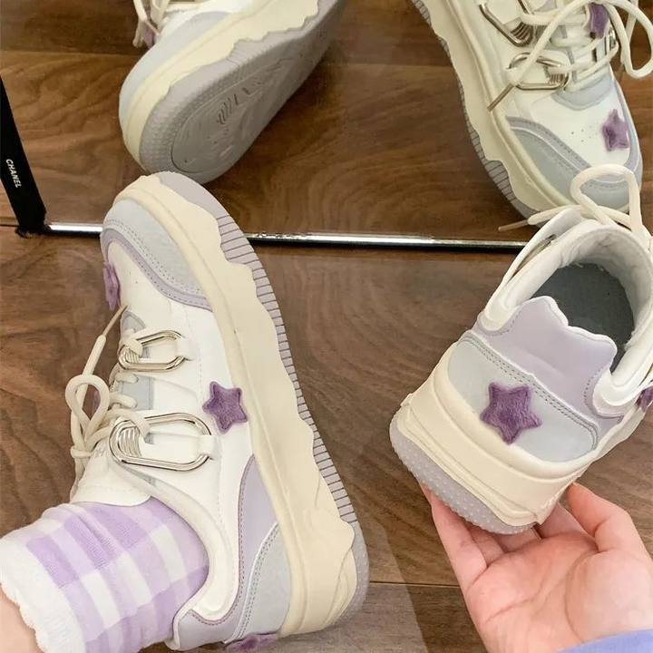 GUDETU❤Giày Thể Thao Đế Dày Nhẹ Nhàng Họa Tiết Ngôi Sao Màu Tím / Trắng Phong Cách Đường Phố Mới Cho Nữ