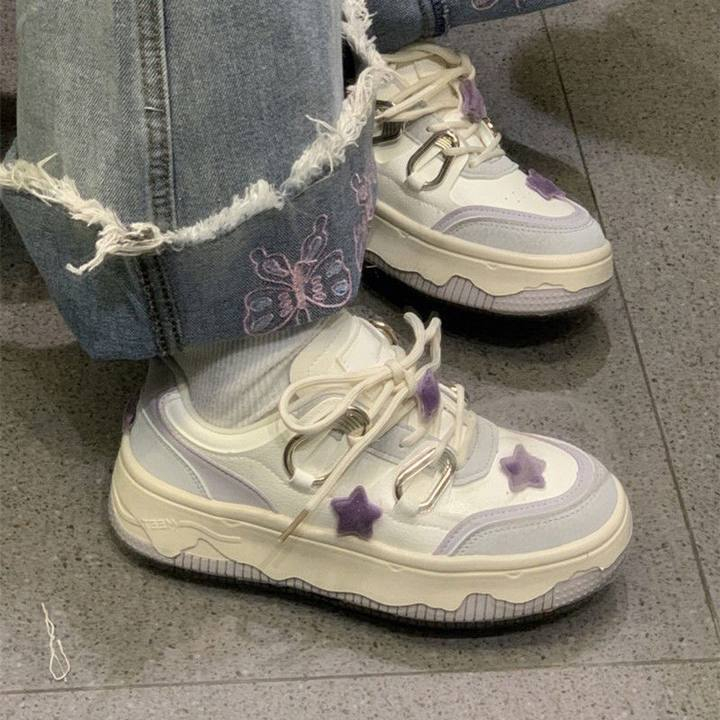GUDETU❤Giày Thể Thao Đế Dày Nhẹ Nhàng Họa Tiết Ngôi Sao Màu Tím / Trắng Phong Cách Đường Phố Mới Cho Nữ
