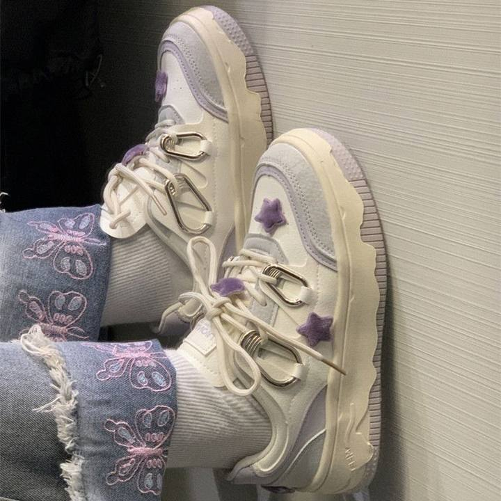 GUDETU❤Giày Thể Thao Đế Dày Nhẹ Nhàng Họa Tiết Ngôi Sao Màu Tím / Trắng Phong Cách Đường Phố Mới Cho Nữ