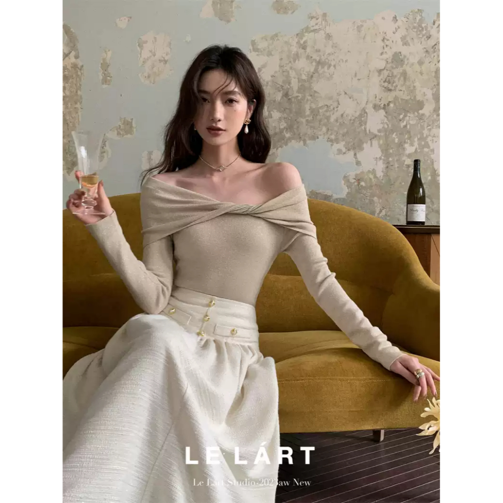 Áo Dệt Kim Trễ Vai Thắt Nút Phong Cách Hàn Quốc Thời Trang Cho Nữ