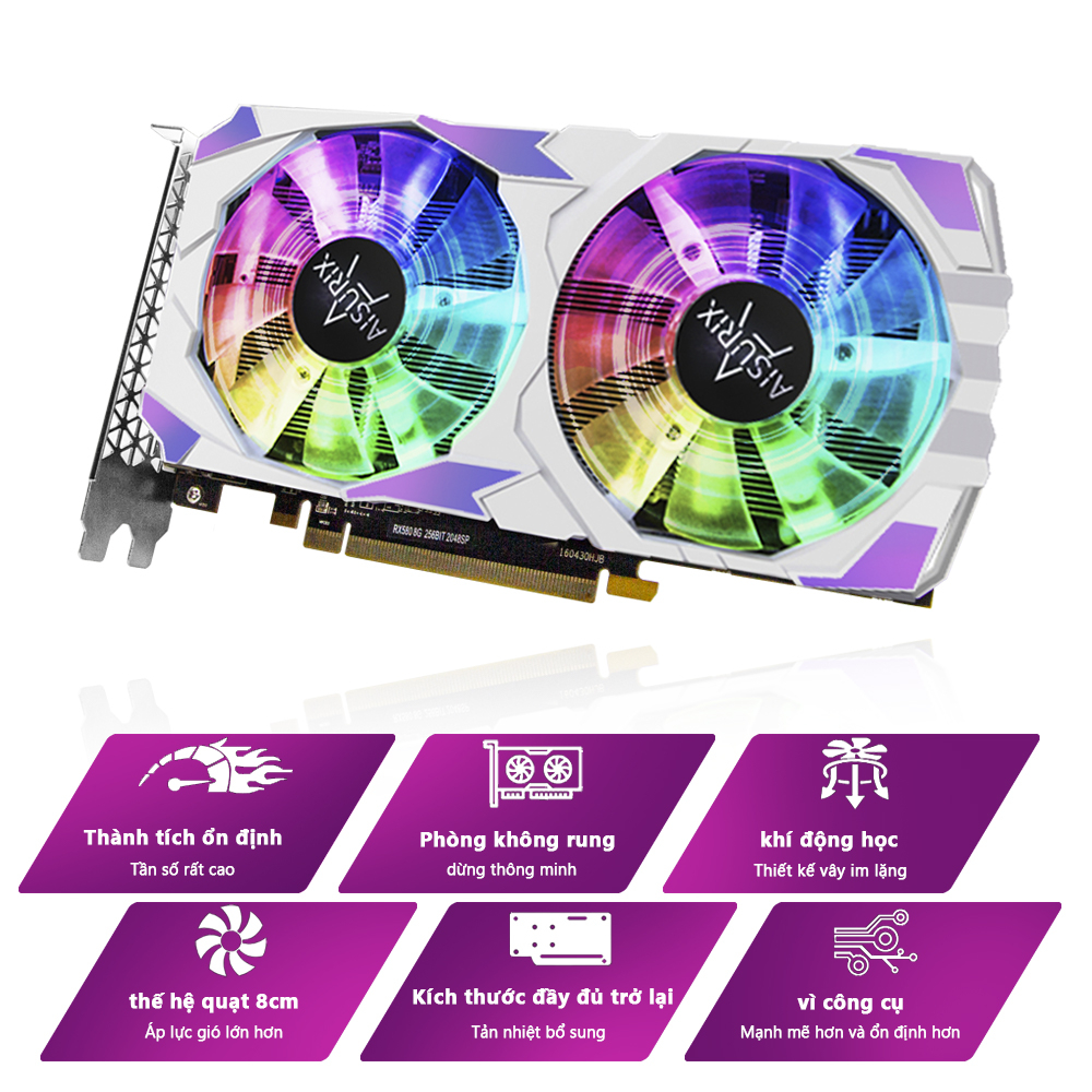 AISURIX VGA RGB Card màn hình RX580 8GB AMD máy tính Gaming GPU GDDR5 256Bit