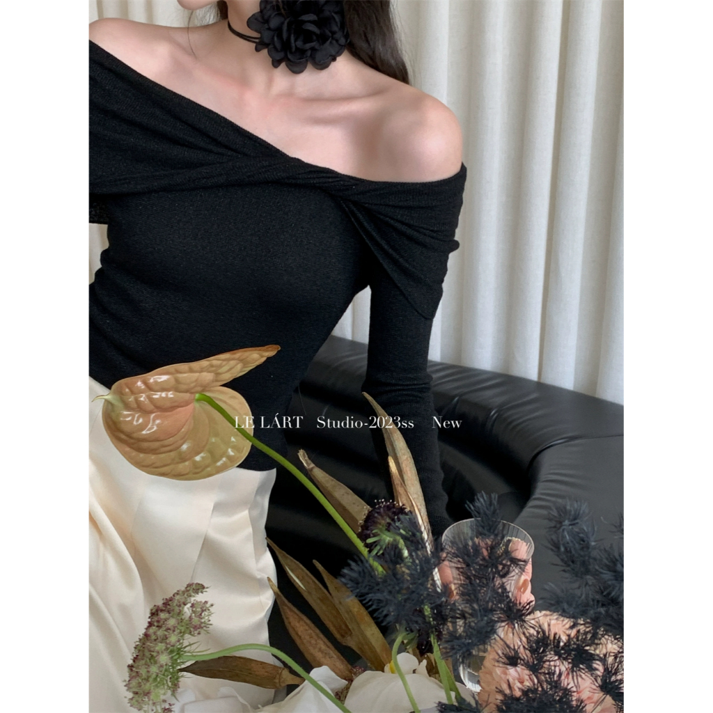 Áo Dệt Kim Trễ Vai Thắt Nút Phong Cách Hàn Quốc Thời Trang Cho Nữ