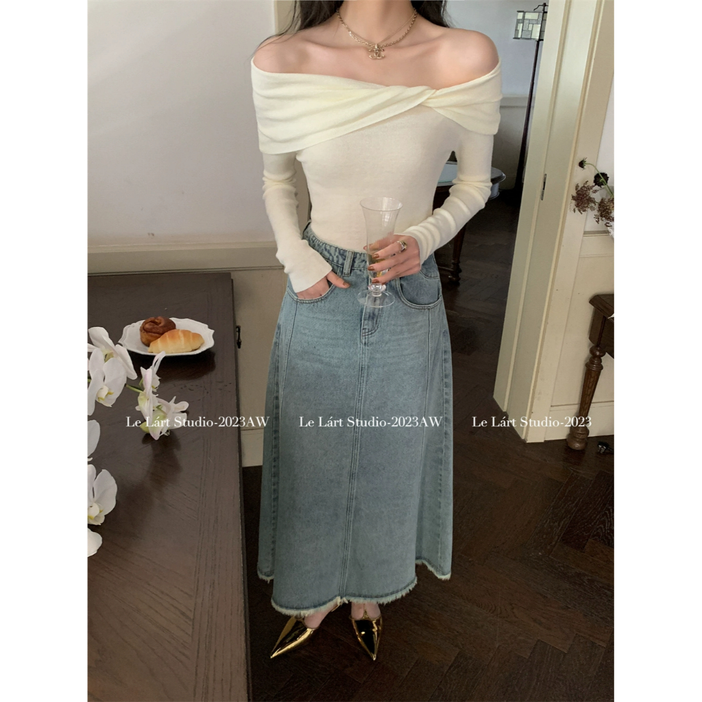 Áo Dệt Kim Trễ Vai Thắt Nút Phong Cách Hàn Quốc Thời Trang Cho Nữ