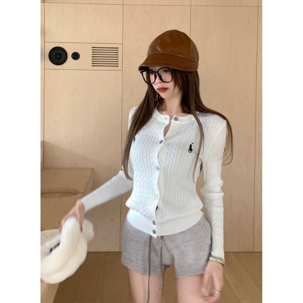 Áo Khoác cardigan Dệt Kim Tay Dài Thêu Hình Ngựa pony