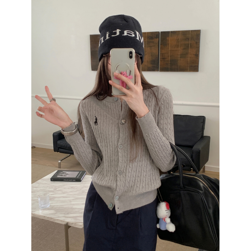 Áo Khoác cardigan Dệt Kim Tay Dài Thêu Hình Ngựa pony