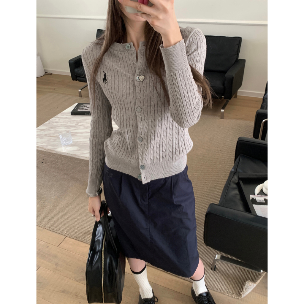 Áo Khoác cardigan Dệt Kim Tay Dài Thêu Hình Ngựa pony