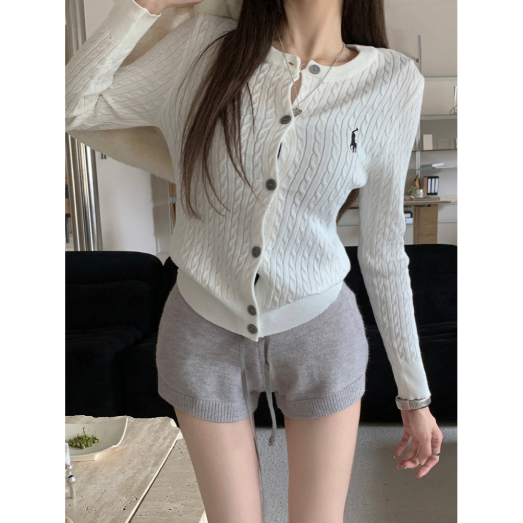 Áo Khoác cardigan Dệt Kim Tay Dài Thêu Hình Ngựa pony