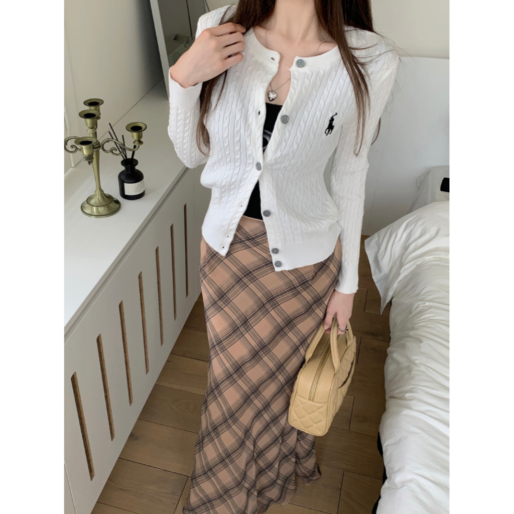 Áo Khoác cardigan Dệt Kim Tay Dài Thêu Hình Ngựa pony