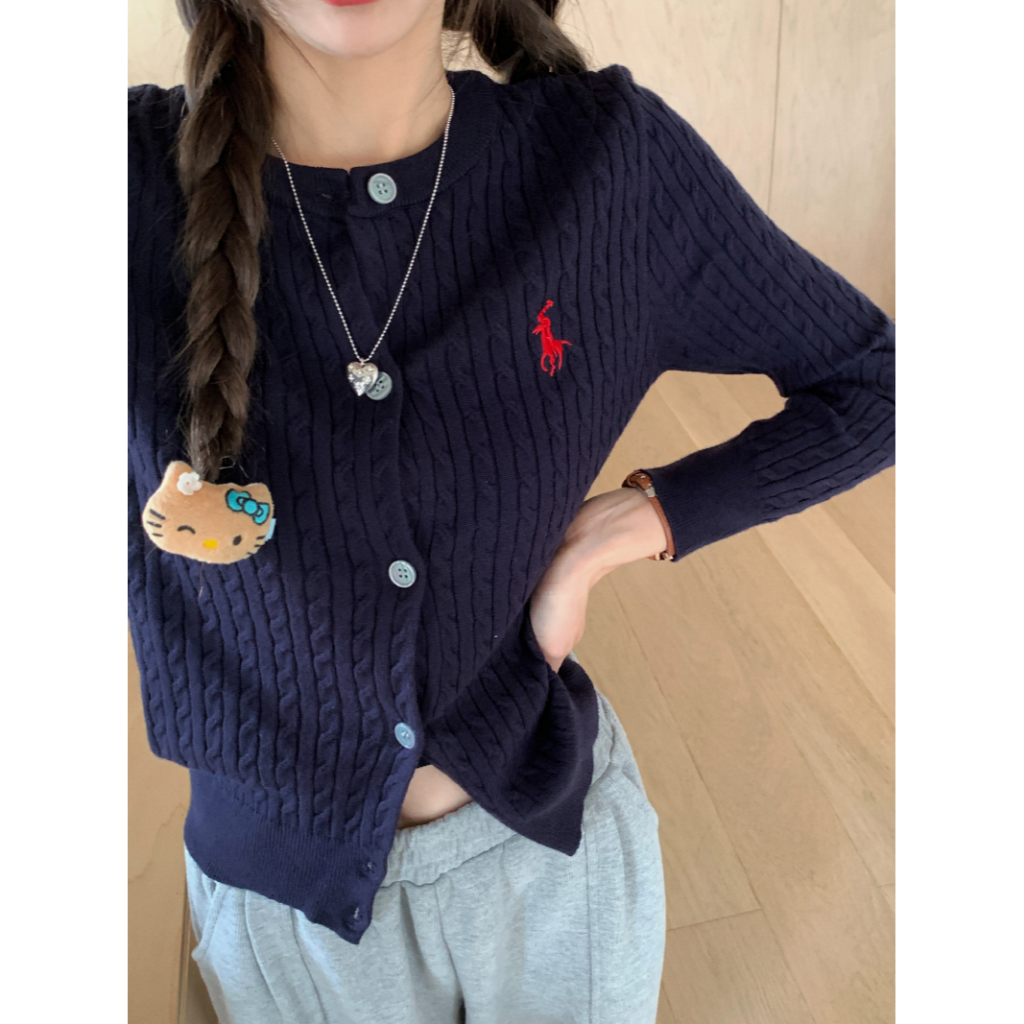 Áo Khoác cardigan Dệt Kim Tay Dài Thêu Hình Ngựa pony